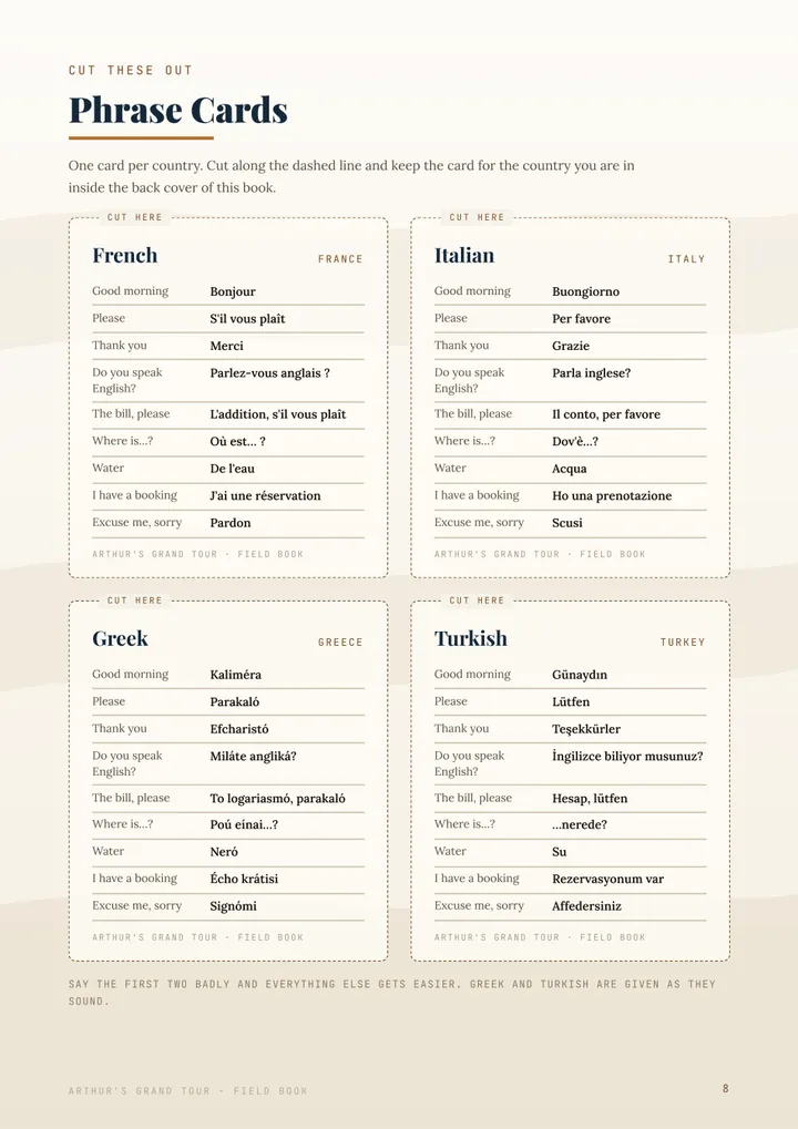 Field Book sheet 8: The Field Book: cut-out phrase cards