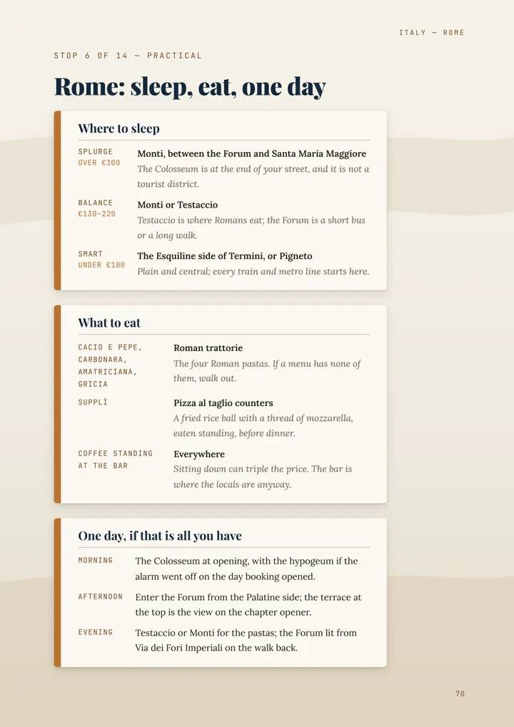 Page 70 of the guide: Where to sleep and what to eat